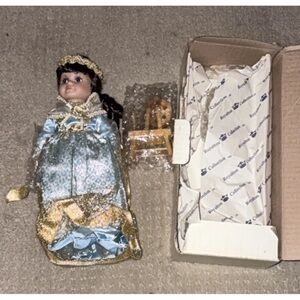 Roma Blue and Gold Porcelain Doll with Chair